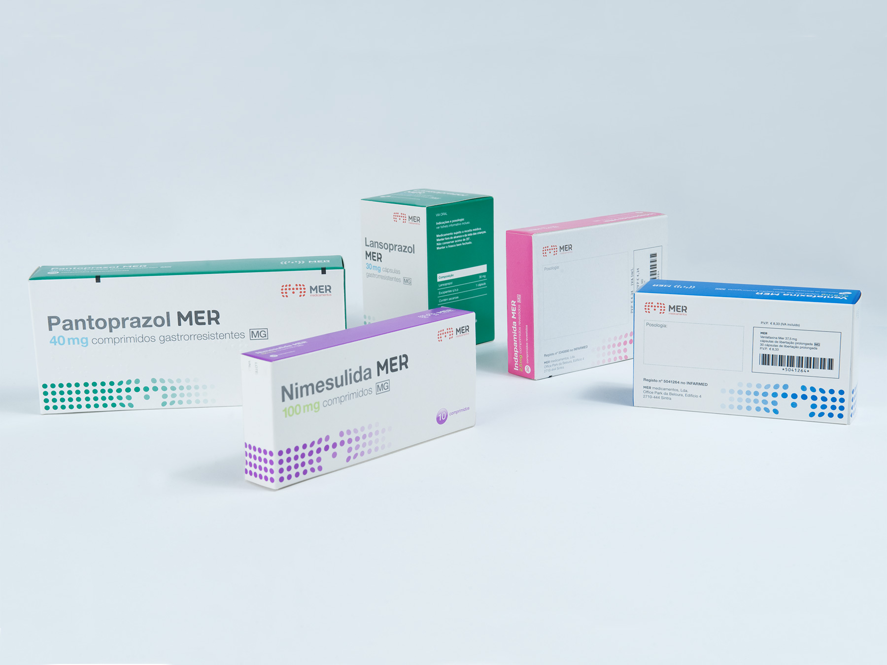 conjunto de embalagens da marca mer medicamentos