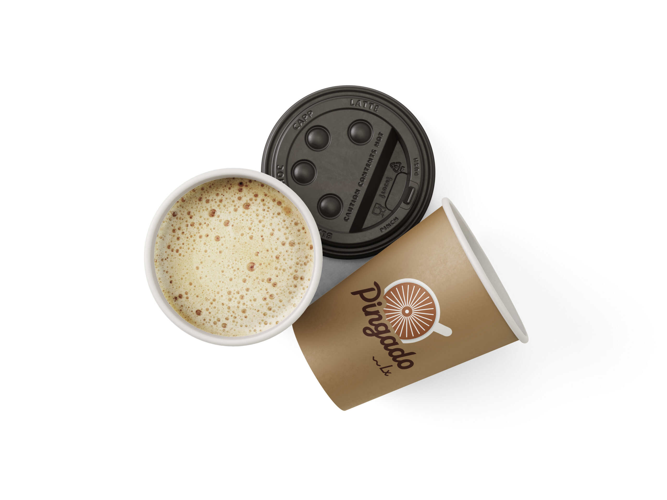 pingado lx logo in a paper cup